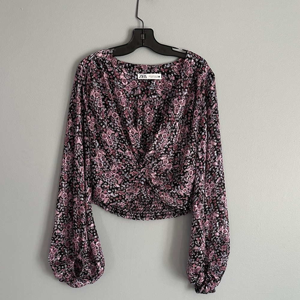 Zara Women's Floral Blouse - Black and Purple